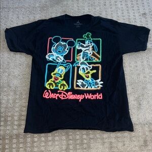 Disney Black Tee with Neon Characters Medium